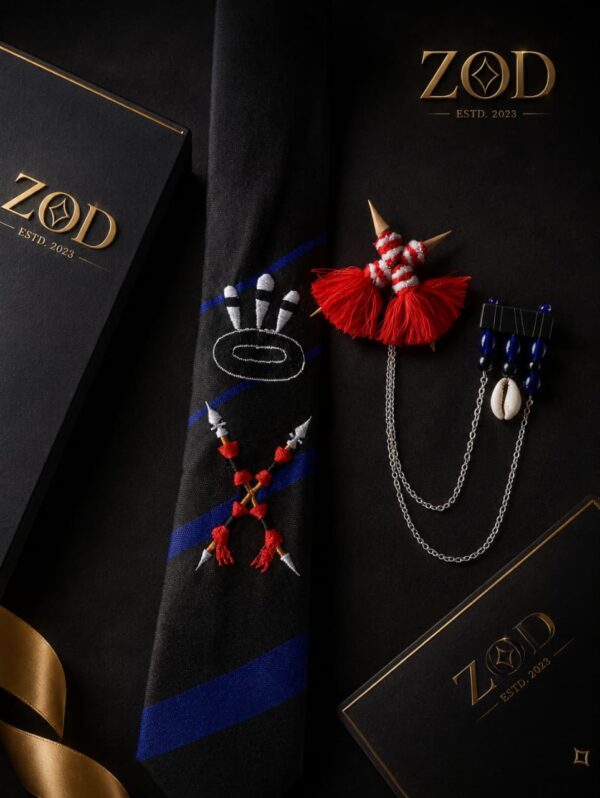 Lotha Traditional Blue Tie & Brooch Combo